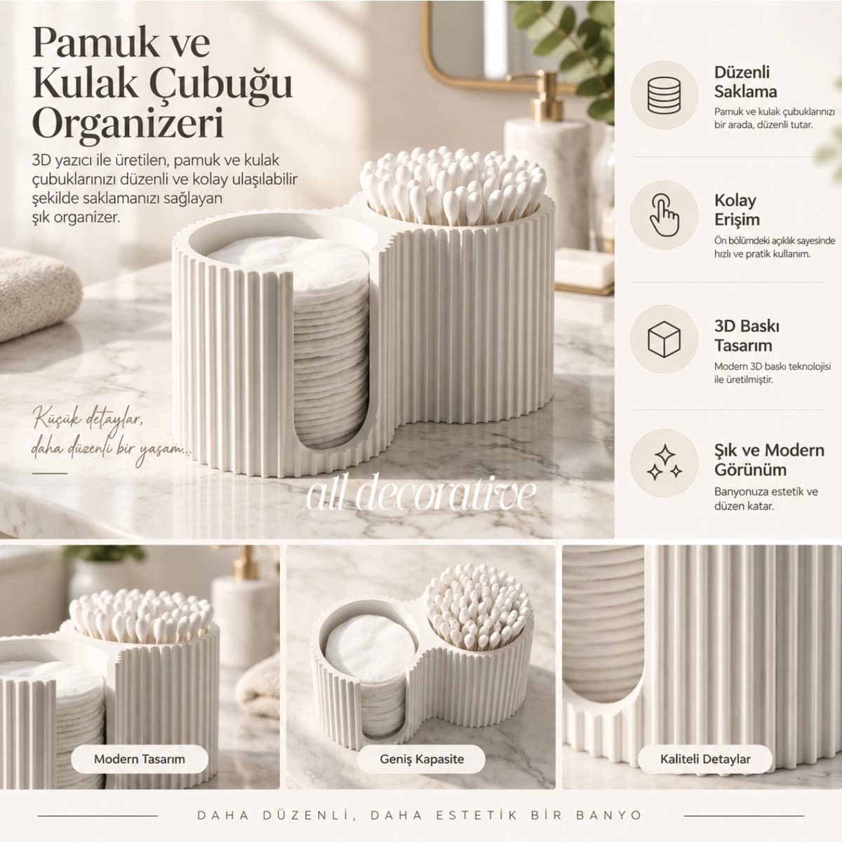Pamuk ve Kulak Çubuğu Organizeri dekorasyon ve tasarım ürünü