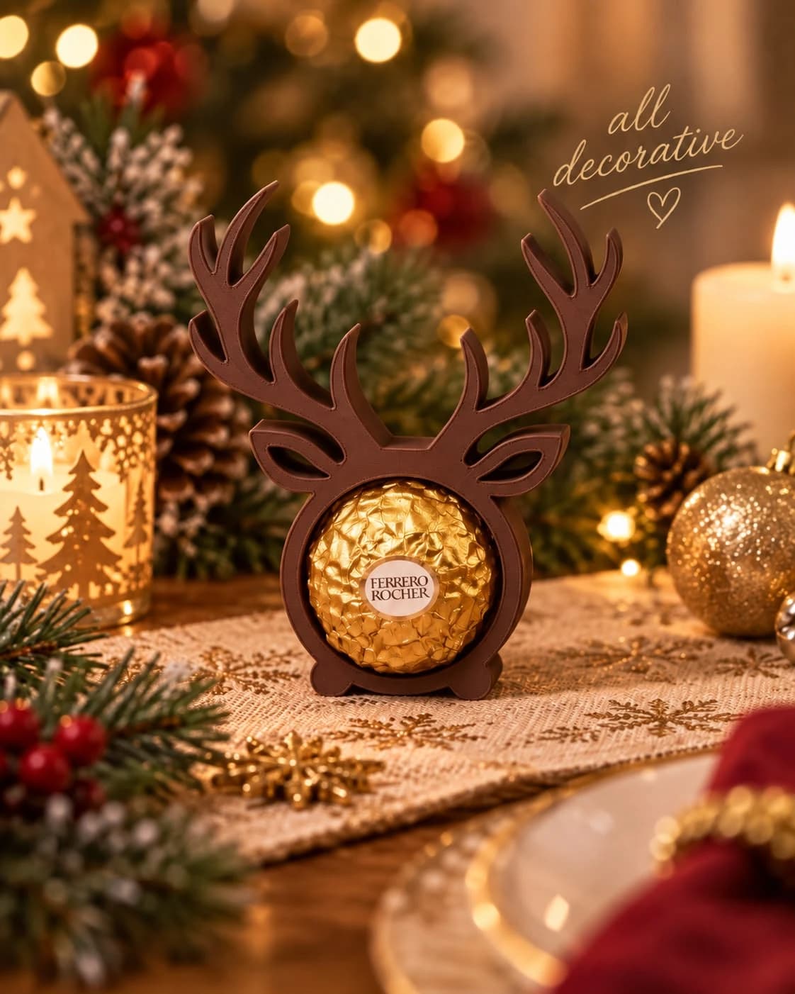 Geyik Figürlü Ferrero Rocher Çikolata Tutucu dekorasyon ve tasarım ürünü