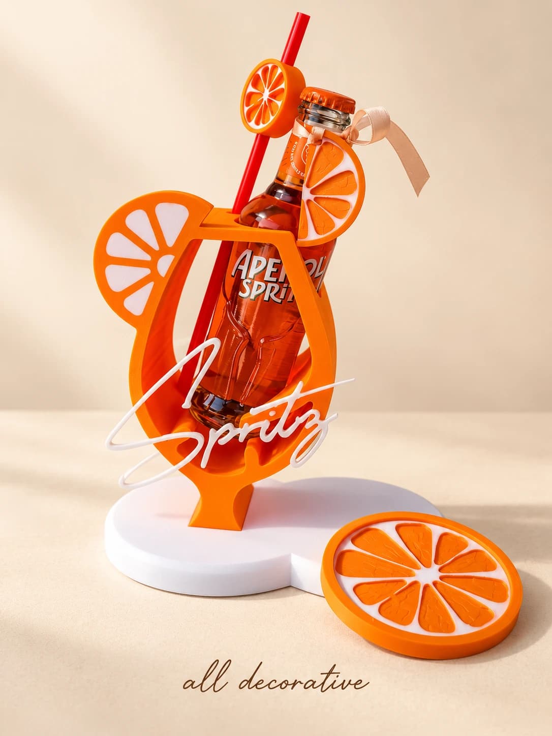 Portakal Temalı Spritz Şişe Standı - Turuncu | Beyaz dekorasyon ve tasarım ürünü