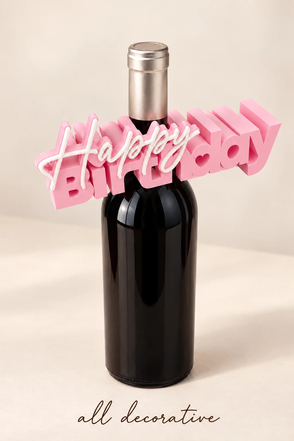 Happy Birthday Şişe Boynu Süsü | Pembe & Beyaz dekorasyon ve tasarım ürünü